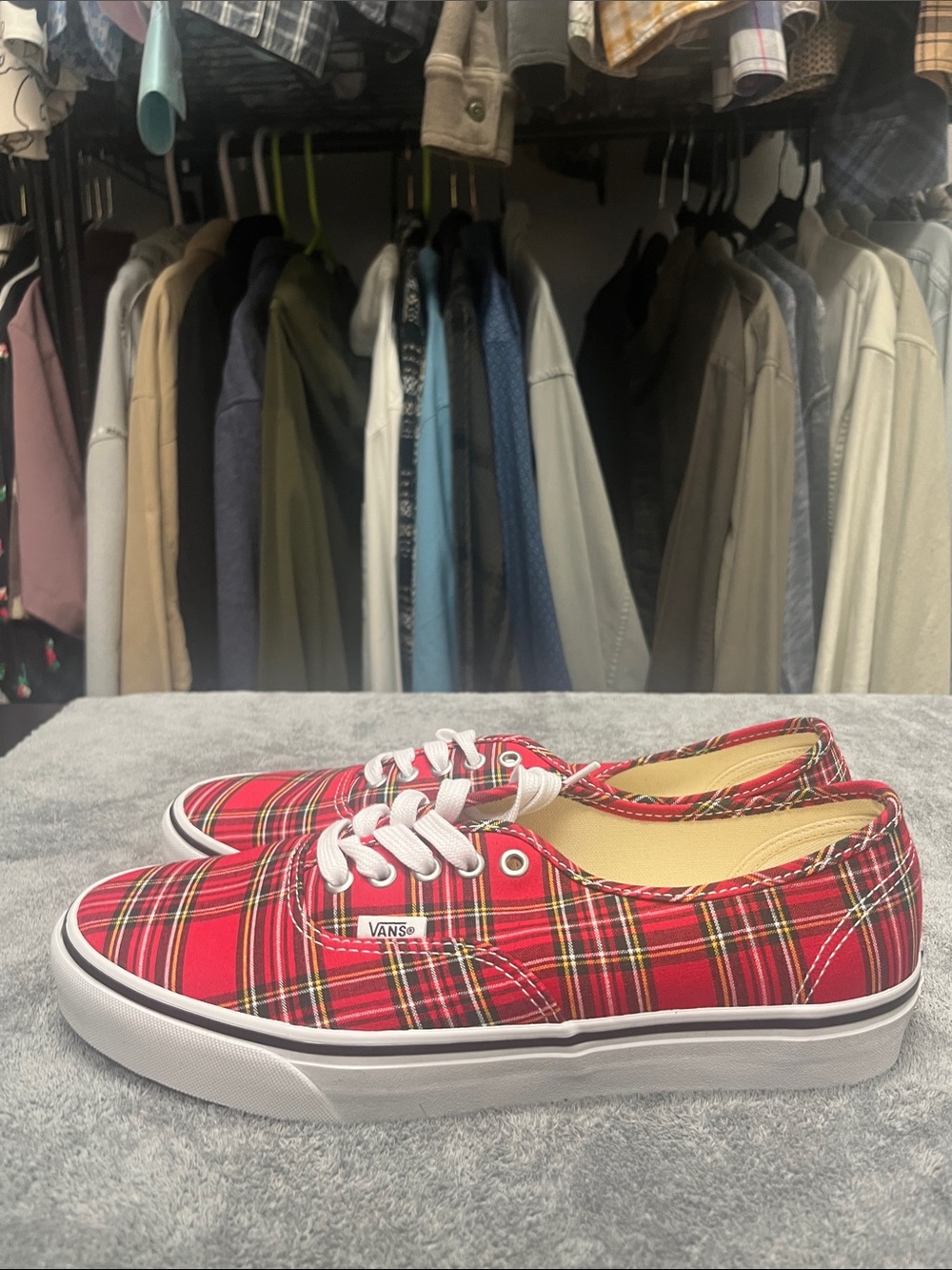 Vans Red Plaid Low-Top Canvas Sneakers